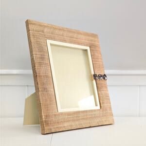Large Linen-Wrapped Beige Photo Frame with Leopard Print Buttons